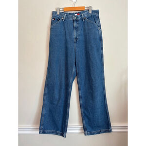 Vtg Tommy Hilfiger 1998 Y2K Womens Size 14 Wide Leg Big Flag Jeans Retro